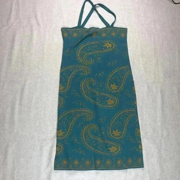Peruvian Connection Knit Dress Pima Cotton Cross Straps Paisley Print Sz L - Picture 9 of 10